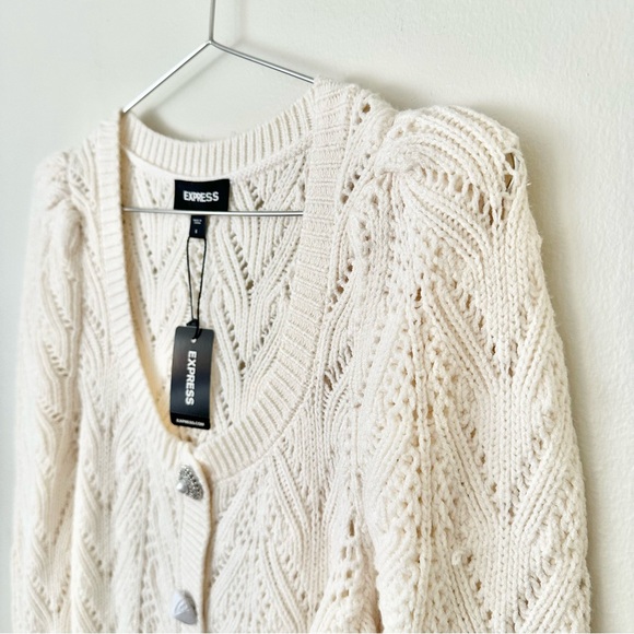 Express Sweaters - | express • cream pearl knit long sleeve cardigan sweater • small |